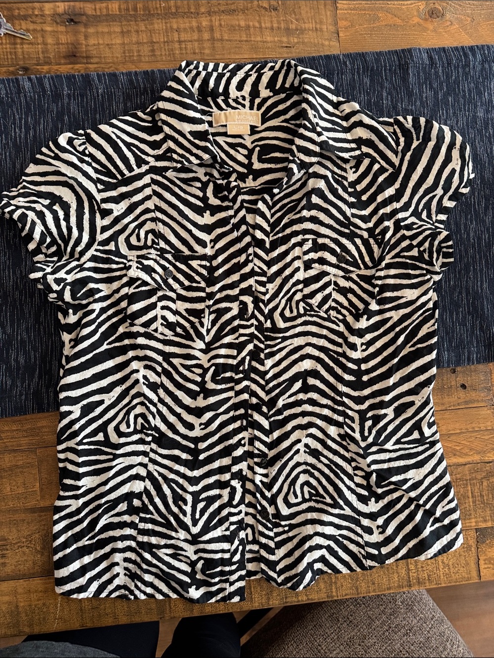 MICHAEL Michael Kors Black and White Zebra Print Button-Down Top